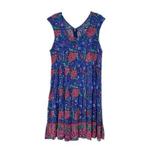 Rainbow Jo Maui Hawaii Hawaiian Shift Dress Medium Blue Pink Vacation Cruise